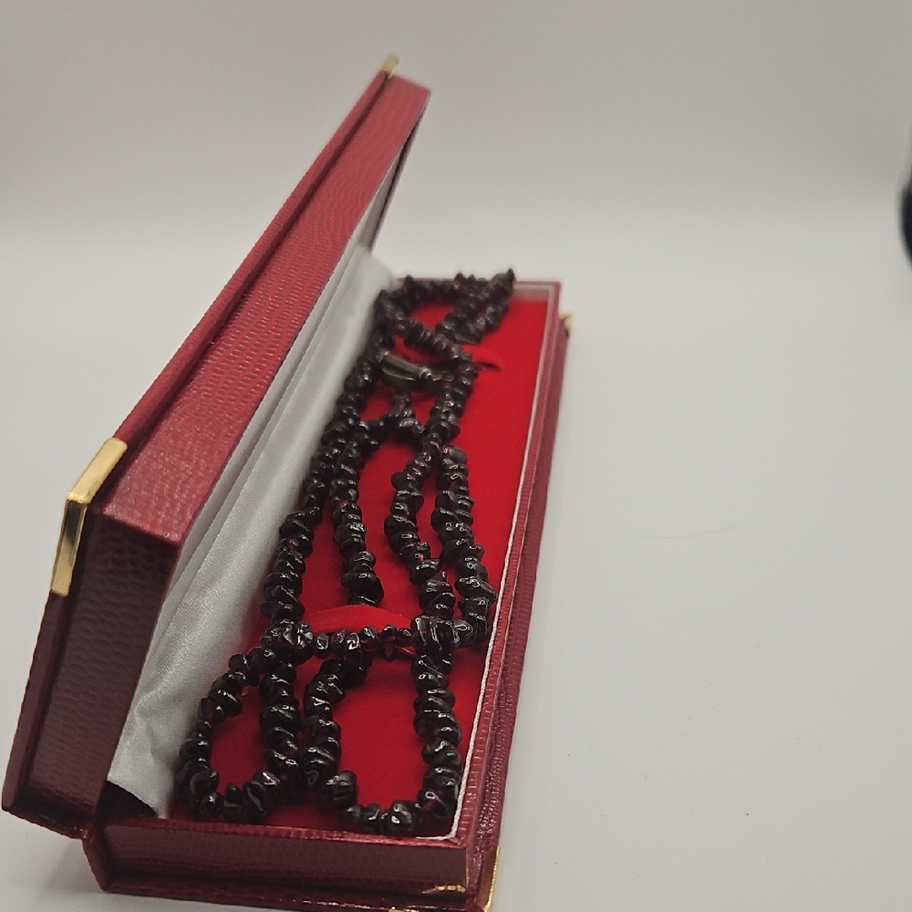 Elegant Black Beaded Necklace in Red Box